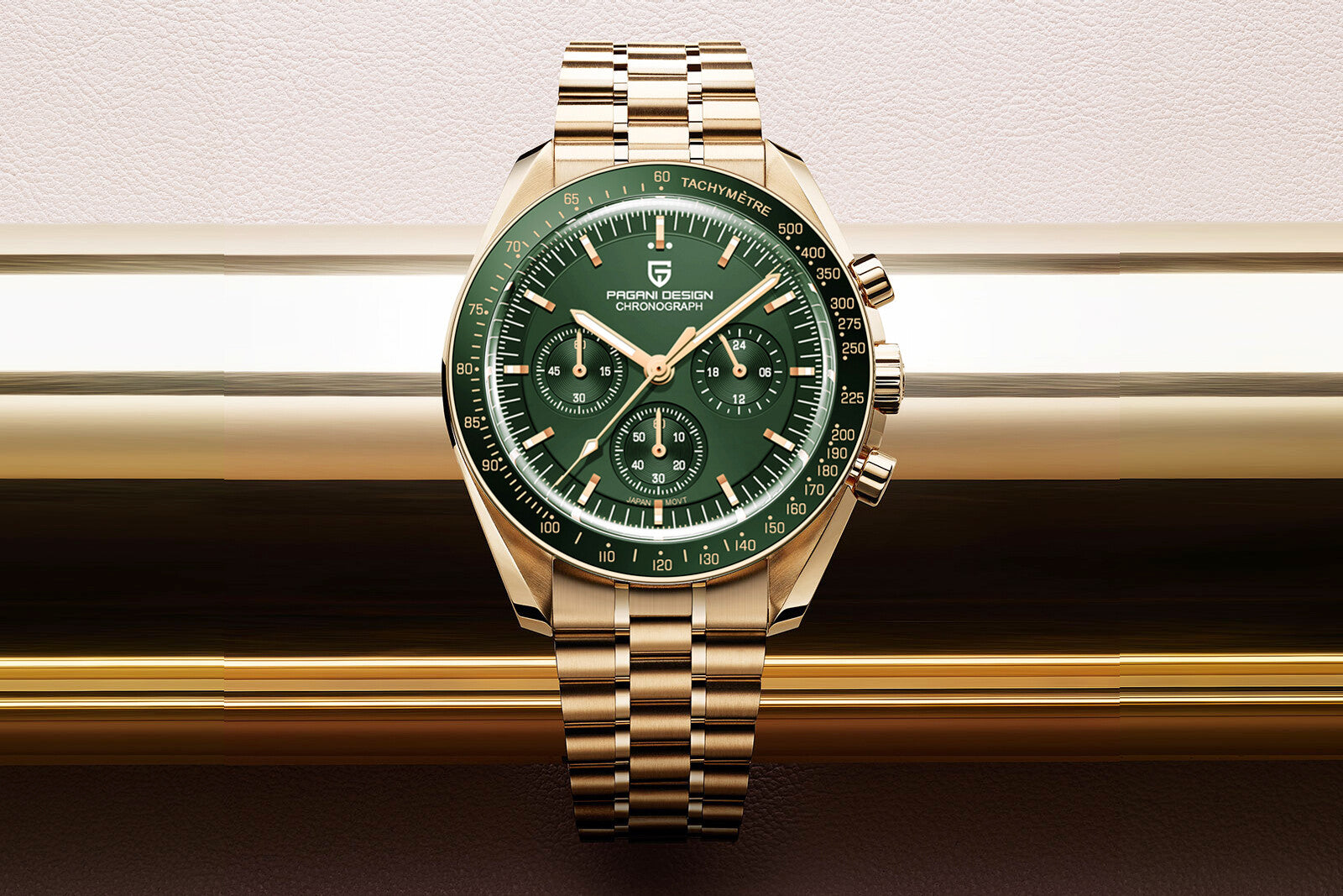 Pagani Desgin PD-1701 Moonwatch Herren Uhr Saphirglas Seiko VK63 Chronometer