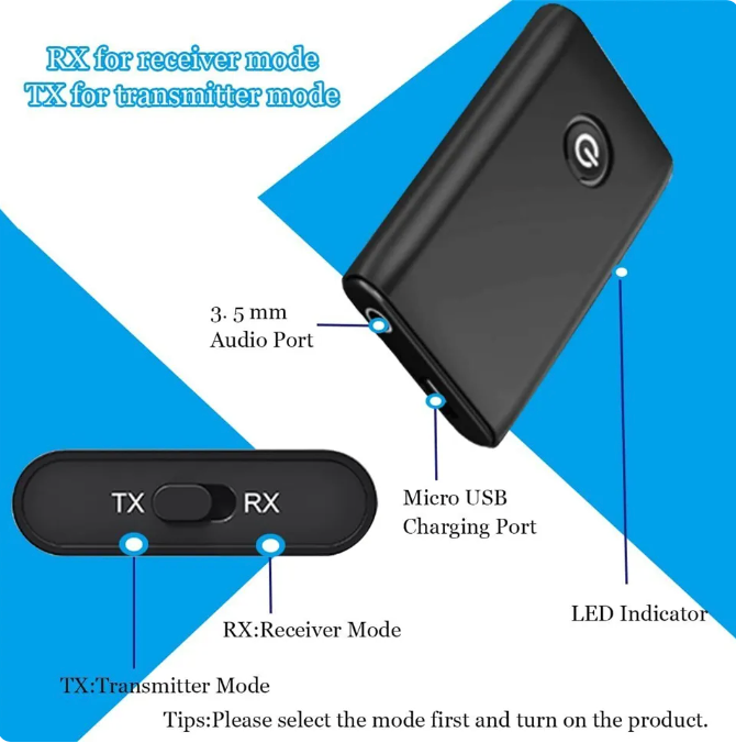 Bluetooth 5.0 Transmitter Empfänger Sender 2in1 Adapter für TV Kopfhörer Audio