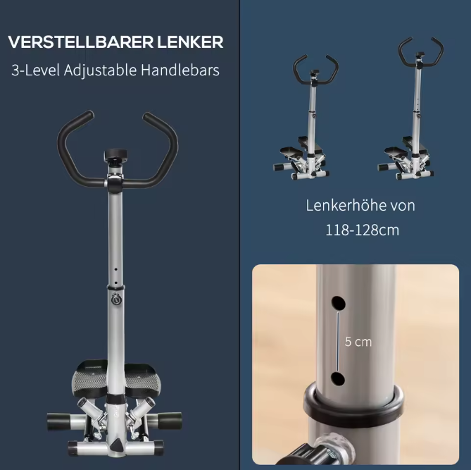Stepper Fitness Heimtrainer für Zuhause bis 100 kg mit LCD Anzeige mit Handgriff