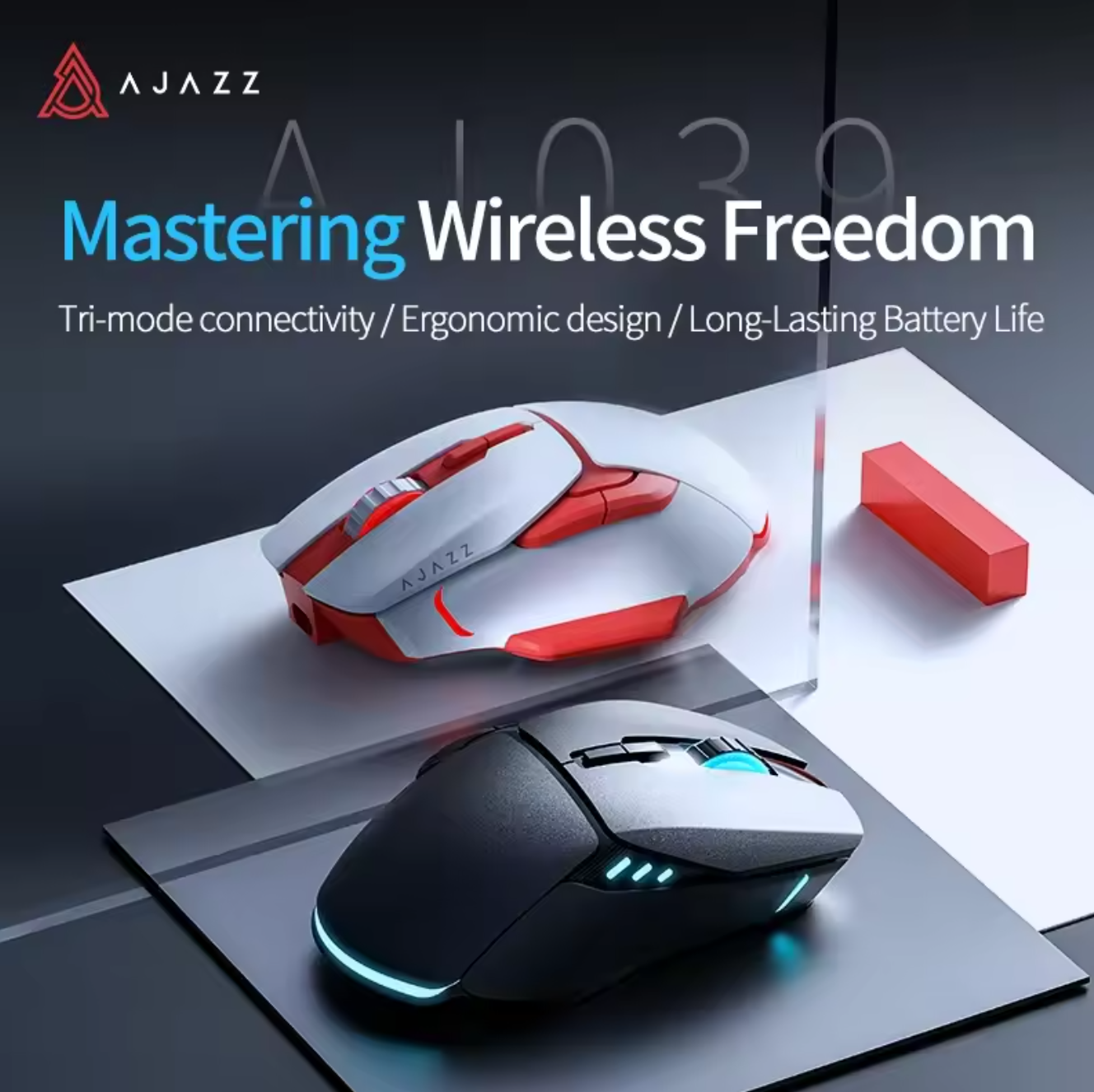 Ajazz AJ039 RGB Maus Tri-Mode USB 2,4Ghz Bluetooth 7200 DPI Gaming Maus