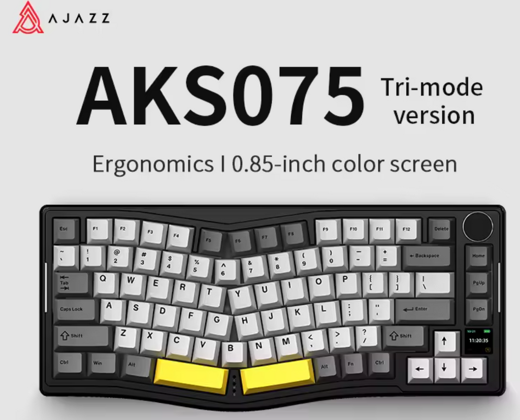 Ajazz AKS075 mechanische Tastatur 0,85 Zoll Bildschirm Ergonomische Tastatur