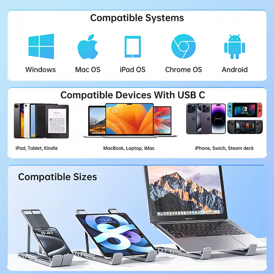 Aluminium 7-in-1 Laptop Ständer HUB mit SD/TF, USB, HDMI, PD100W, USB-C