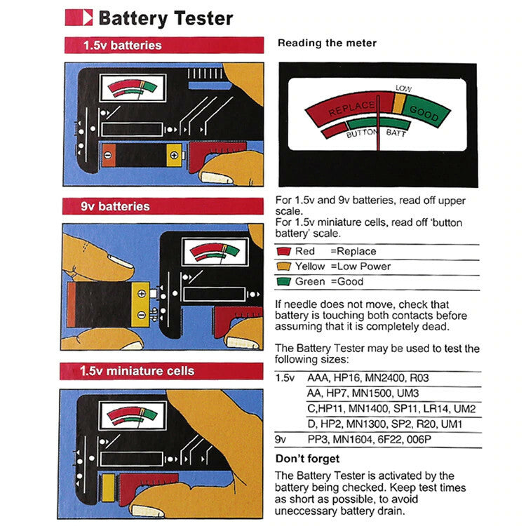 Batterietester BT-168 Akku Tester 9V/1.5V/AA/AAA/C/D Knopfzellen Universal Prüfe