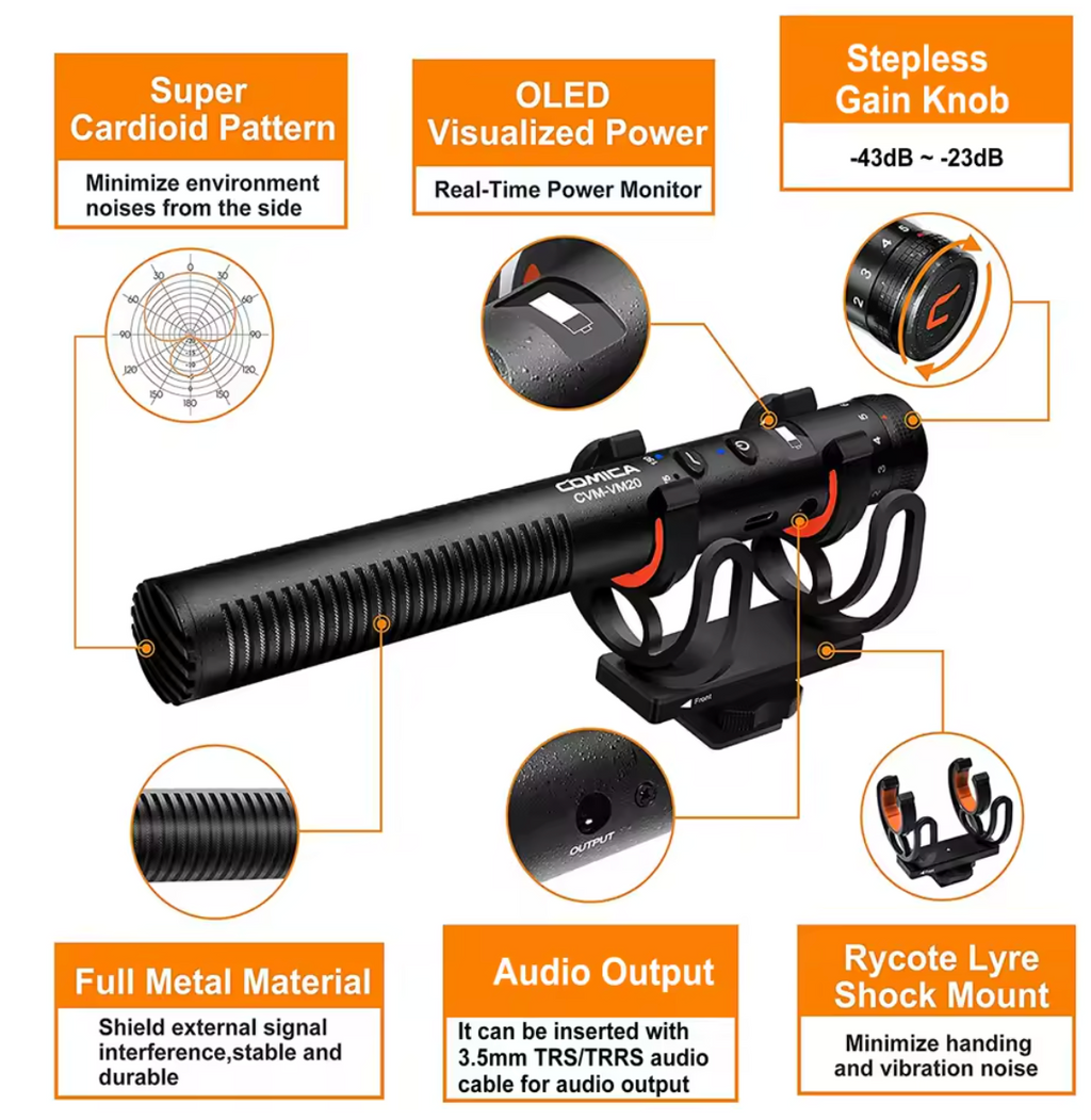 COMICA VM20 PRO Kameramikrofon Kardioid Shotgun Microphone Richtrohrmikrofon