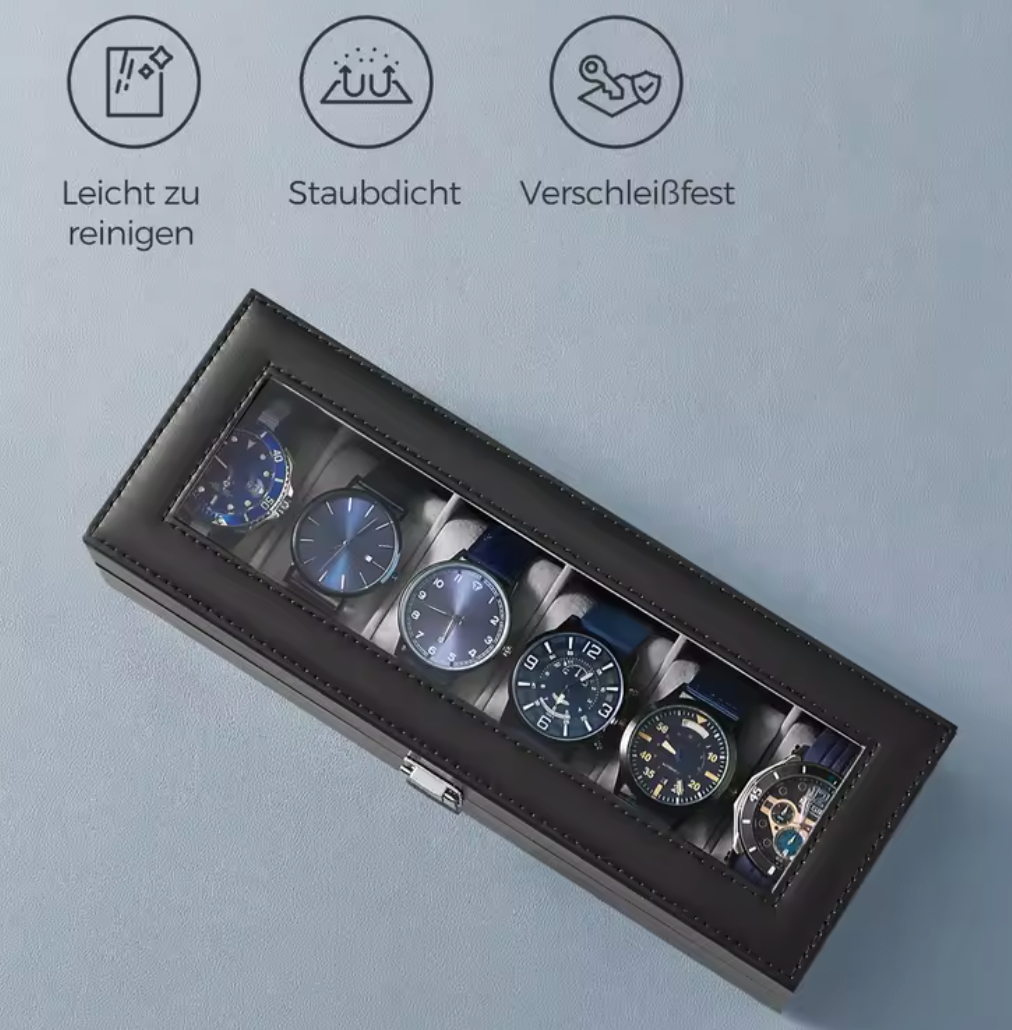 Uhrenbox 6 Uhren Uhrenkoffer Uhrentruhe Songmics Schatulle Glas Uhrenkasten