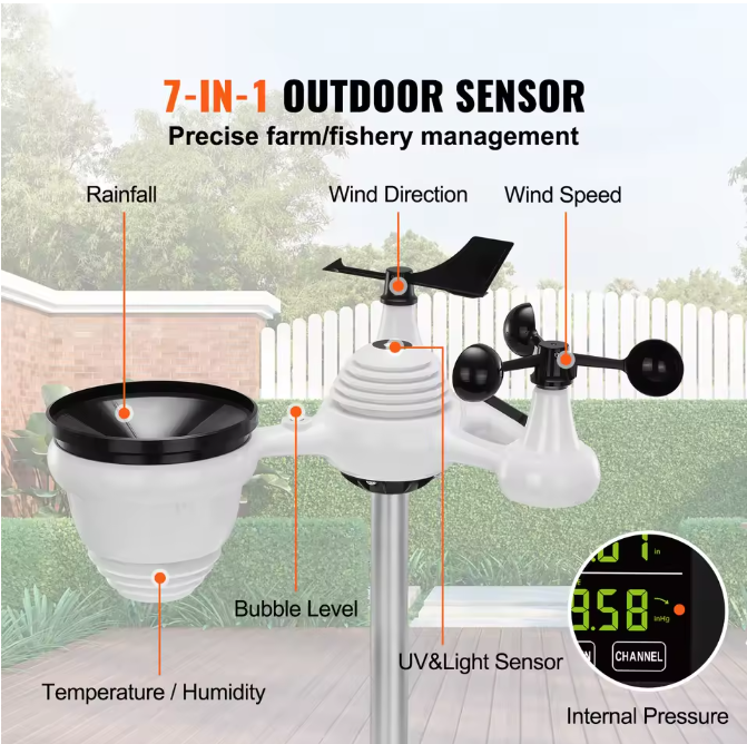 Wetterstation 7-in-1 kabellos solarbetrieben 7,5 Display digital