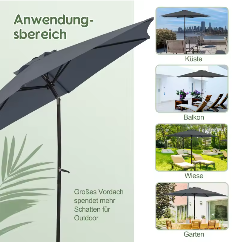 Gartenschirm Sonnenschirm Strandschirm Marktschrim verstellbar mit Kurbel