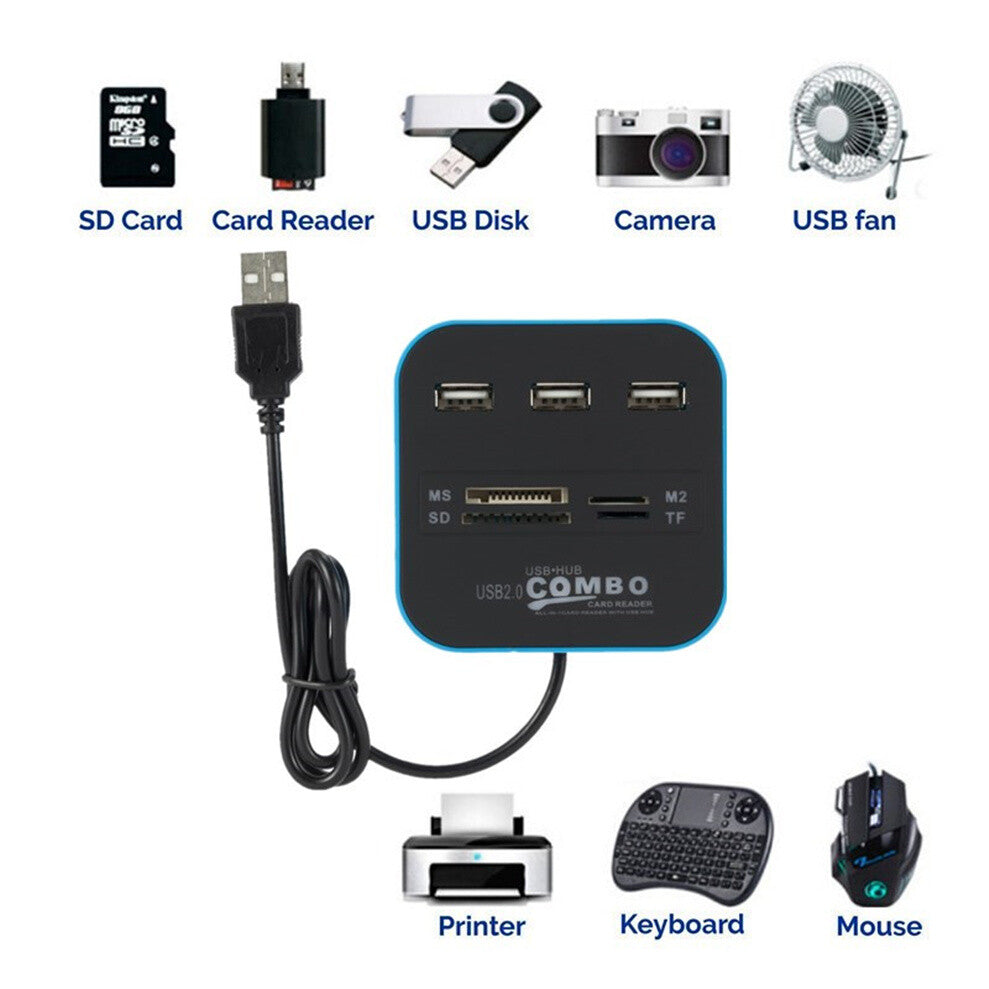 High Speed USB 2,0 Hub 3 Port Mit Kartenleser Mini Hub USB Combo ALL In One