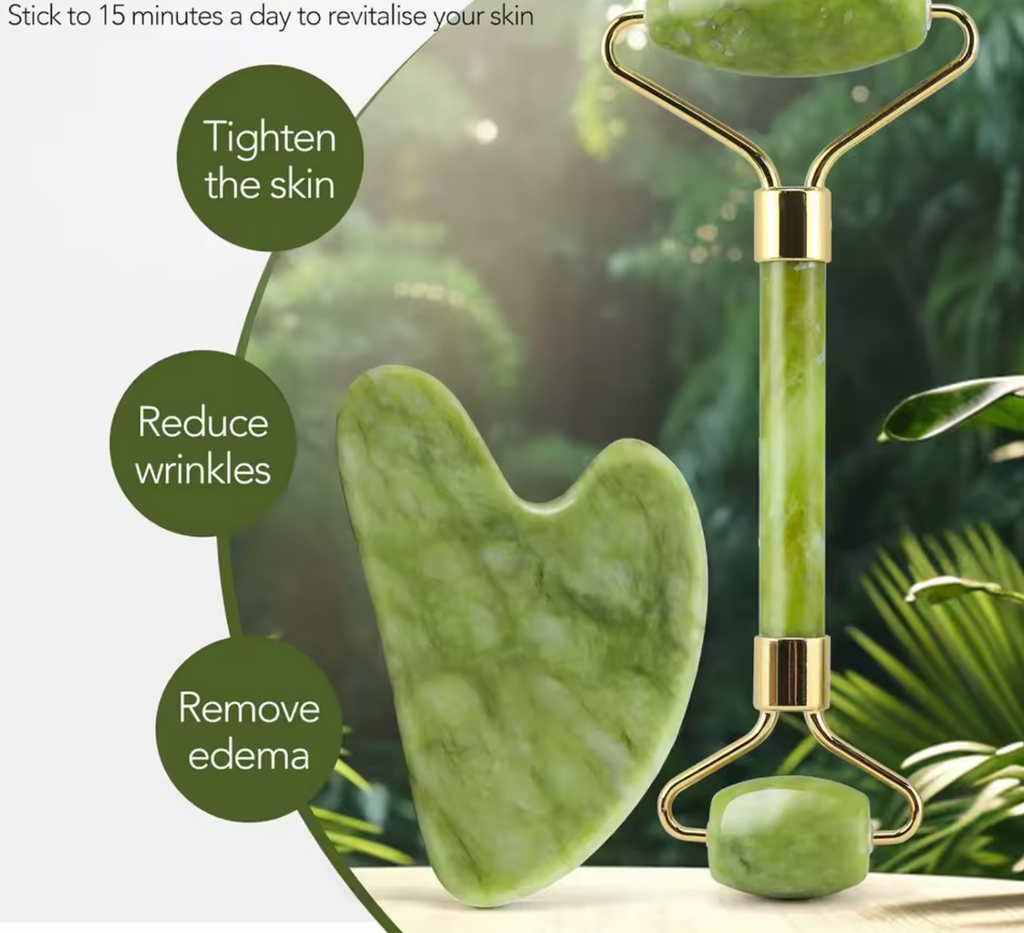 Jade Roller Set mit Gua Sha Massagegerät Gesichtspflege Beauty