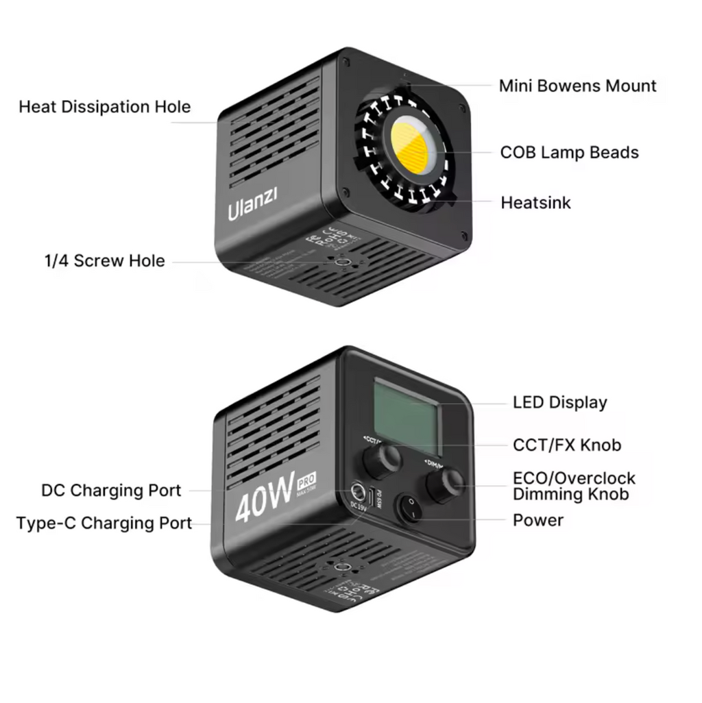 Ulanzi L023 40W Pro Videoleuchte Stuidoleuchte 2500K-6500K mit Akku
