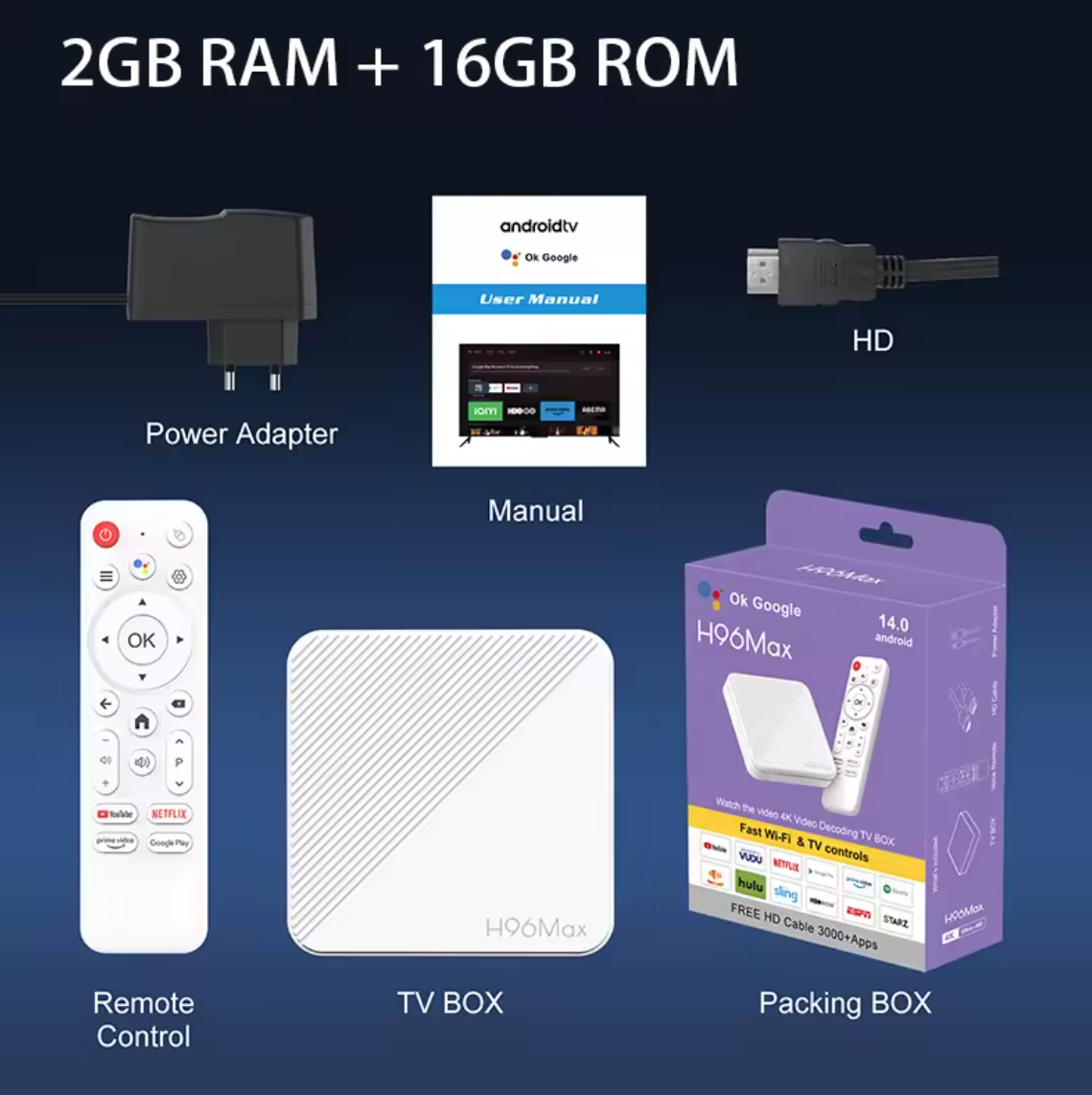 Android Smart TV Box H96 Max 2GB 16GB Ultra HD 4K Media Player WLAN LAN